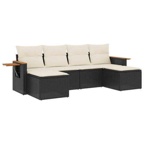 vidaXL Patio Sofa Set with Cushions 6 Piece, Outdoor Conversation Set, Sectional Sofa for Balcony Garden, Modern Style, Black Poly Rattan