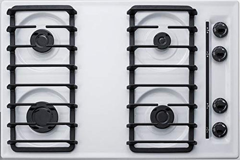 Summit 30" 4 Burner Gas Cooktop, Sealed Burners, White, Cast Iron Grates, Made in the USA- WTL053S