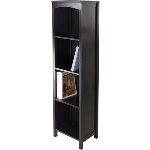 Oakestry Terrace Five Tier Shelf Espresso Finish Solid Composite Wood Construction Rich Espresso Finish Stylish Freestanding Shelf with Five Fixed Shelves Ideal for Living Room Bedroom or Office Use