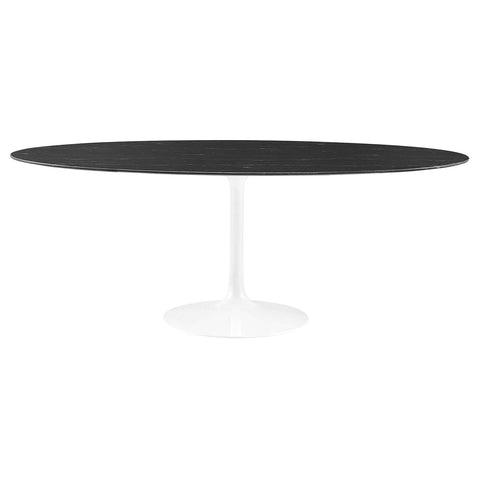 Modway Lippa Oval 78" Artificial Marble Mid-Century Modern Dining Table in White Black