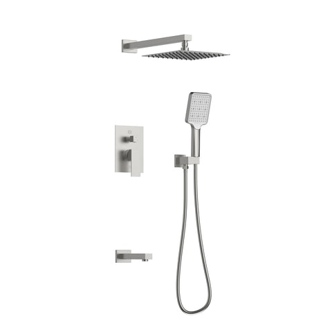 Elegant Lighting Petar Complete Shower and Tub Faucet with Rough-in Valve in Brushed Nickel