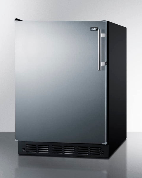 Summit FF6BK2SSLHD 24” Wide Under Counter Refrigerator 5.5 cu.ft. Made in Europe with Automatic Defrost Operation, Reversible Stainless-Steel Door, and Deluxe black interior (Left-Hand Door)