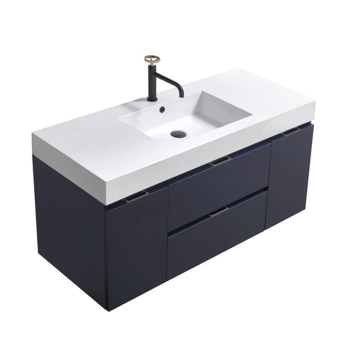 Bliss 48" Blue Wall Mount Modern Bathroom Vanity