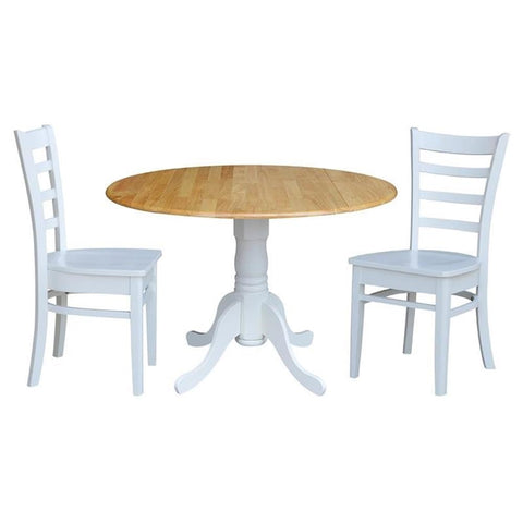 IC INTERNATIONAL CONCEPTS 42 in Dual Drop Leaf Table with 2 Ladder Back Dining Chairs - 3 Piece Dining Set