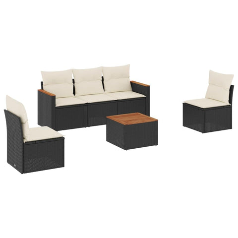 vidaXL Patio Sofa Set with Cushions 6 Piece, Outdoor Conversation Set with Storage, Patio Furniture Set, Modern Style, Black Poly Rattan