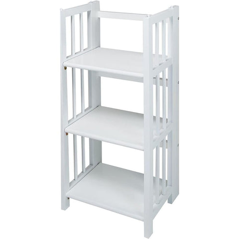 Oakestry 3-Tier Folding Bookcase No Assembly Required Portable Storage Rack Collapsible Shelf Organizer for Home Office Living Room Space-Saving Display Stand 14 Inch Wide White Finish