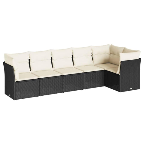 vidaXL Patio Sofa Set with Cushions 6 Piece, Outdoor Conversation Set, Sectional Sofa for Balcony Garden, Modern Style, Black Poly Rattan