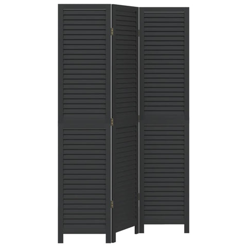 vidaXL Room Divider 3 Panels, Privacy Screen, Room Separator for Bedroom Office, Foldable Room Partition, Black Solid Wood Paulownia