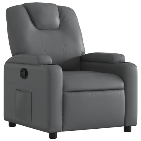 vidaXL Adjustable Recliner Chair - Gray Faux Leather Wingback Armchair with Cup Holders, Side Pocket for Elderly, Manual Recline, Lounge Seating