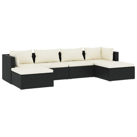 vidaXL Patio Lounge Set 6 Piece with Cushions Garden Outdoor Lawn Yard Terrace Balcony Seat Seating Lounge Sofa Chair Furniture Poly Rattan Black