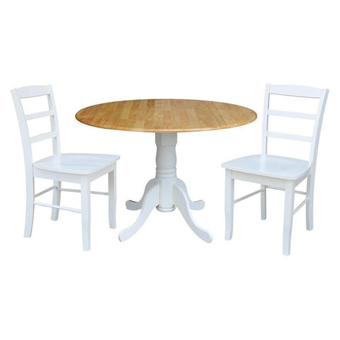 IC INTERNATIONAL CONCEPTS 42 in Dual Drop Leaf Table with 2 Ladder Back Dining Chairs - 3 Piece Dining Set