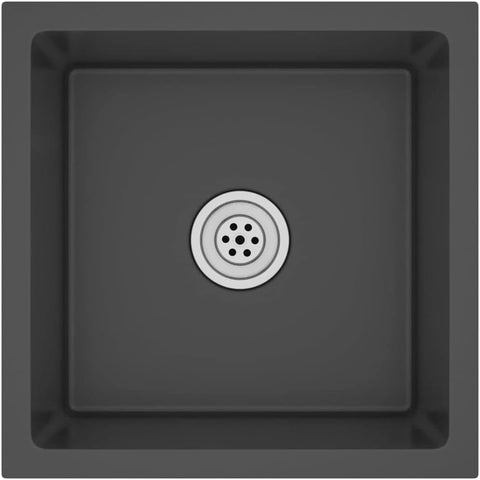 vidaXL Kitchen Sink with Strainer, Drop-in Sink, Single Bowl, Noise Reduction, Quick Flow, Anti-Condensation, Corrosion Resistant, Food Grade, Black 15.7-inch Stainless Steel Square