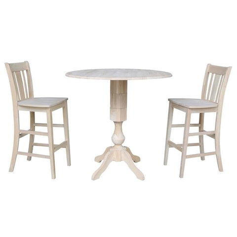 IC INTERNATIONAL CONCEPTS 42" Round Solid Wood Bar Height Table with Two Stools -Unfinished