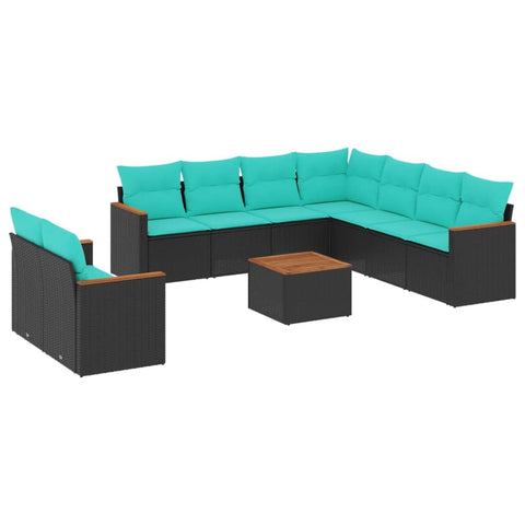 vidaXL Patio Sofa Set with Cushions 10 Piece, Outdoor Conversation Set with Storage, Patio Furniture Set, Modern Style, Black Poly Rattan