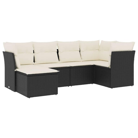 vidaXL Patio Sofa Set with Cushions 6 Piece, Outdoor Conversation Set, Sectional Sofa for Balcony Garden, Modern Style, Black Poly Rattan