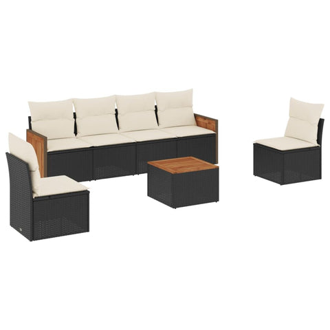 vidaXL Patio Sofa Set with Cushions 7 Piece, Outdoor Conversation Set, Sectional Sofa for Balcony Garden, Modern Style, Black Poly Rattan