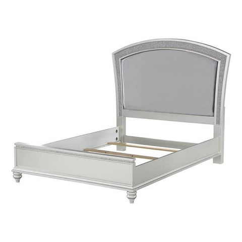 Acme Maverick Queen Upholstered Wooden Panel Bed in White Platinum