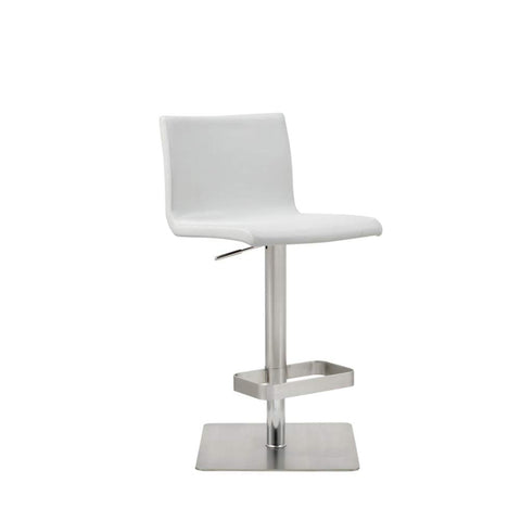Whiteline Modern Living Watson Barstool Adjustable Height White Faux Leather Square Stainless Steel Base with Rectangular Footrest Elegant and Comfortable Design