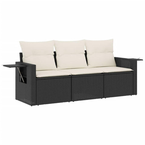 vidaXL Patio Sofa Set with Cushions 3 Piece, Outdoor Conversation Set, Sectional Sofa for Balcony Garden, Modern Style, Black Poly Rattan