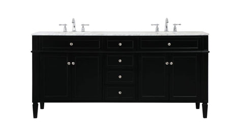 Elegant Decor Park Avenue 72" Metal MDF Marble Double Bathroom Vanity in Black