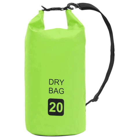 vidaXL PVC Dry Bag, Waterproof and Lightweight, Green, Outdoor Activity Gear Protecting Content from Water, Dust, and Dirt, Comes with Adjustable Shoulder Straps, 5.3 Gallon Capacity