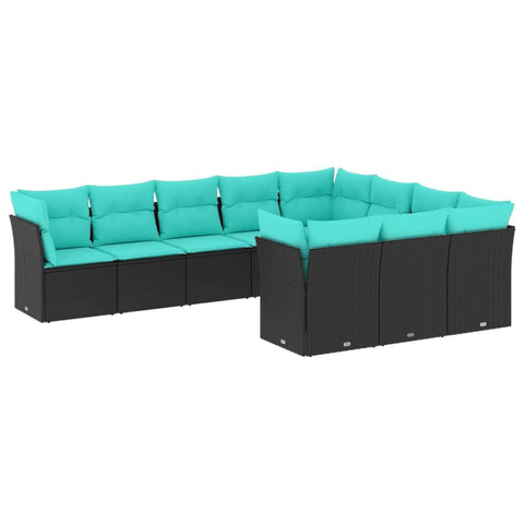vidaXL Patio Sofa Set with Cushions 10 Piece, Outdoor Conversation Set, Sectional Sofa for Balcony Garden, Modern Style, Black Poly Rattan