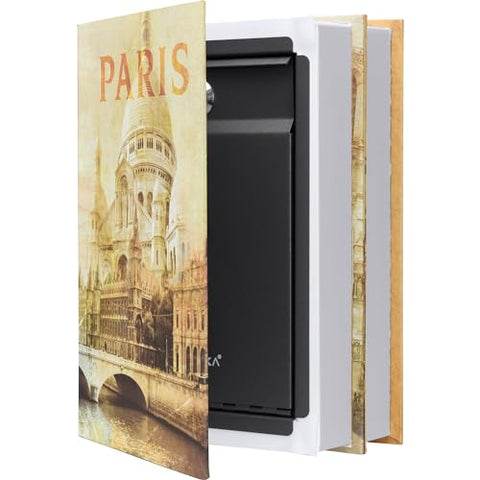 Barska Portable Diversion Dual Book Safe Concealed Lock Box for Secure and Discreet Hidden Storage of Valuables and Personal Items - London & Paris