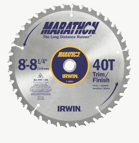 IRWIN Tools MARATHON Carbide Table/Miter Circular Blade, 8 1/4-inch, 40T Universal Arbor Miter and (14053)