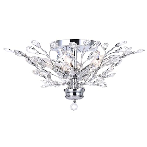 CWI Lighting Ivy 6 Light 22in Flush Mount Ceiling Light Fixture Chrome Finish with Crystal Leaves