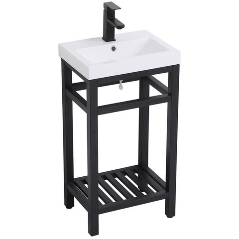 Elegant Decor Raya 18" Single Resin Top Metal Bathroom Vanity in Black