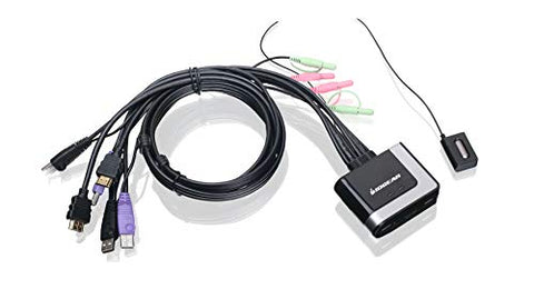 IOGEAR 2-Port USB HDMI Cabled KVM Switch - 1920 x 1200 60Hz - Hotkey or Remote Button Switch - 2.1 Stereo - USB 2.0 Mouse Port Can Be Used As USB Hub and USB Peripheral Sharing - Mac / Win - GCS62HU