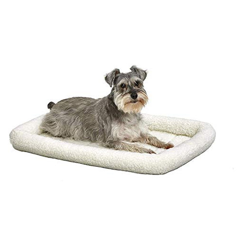 MidWest Homes for Pets QuietTime Dog Bed – White Fleece Bolster, Ultra-Soft and Machine Washable, Fits 30-Inch Crates and Carriers, for Medium Breed Dogs