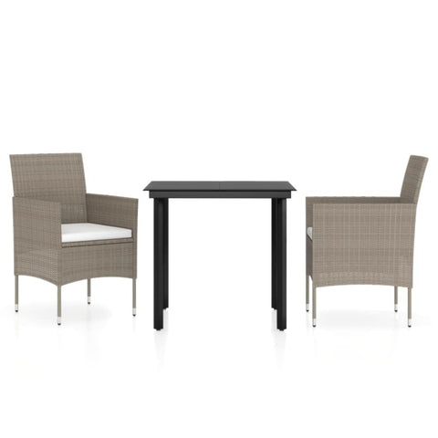 vidaXL Patio Dining Set 3 Piece with Cushions Garden Outdoor Lawn Yard Terrace Balcony Table and Chair Seat Seating Furniture Beige and Black
