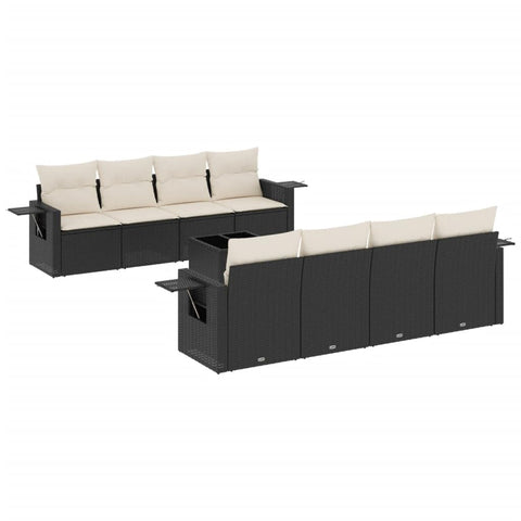 vidaXL Patio Sofa Set with Cushions 9 Piece, Outdoor Conversation Set, Sectional Sofa for Balcony Garden, Modern Style, Black Poly Rattan