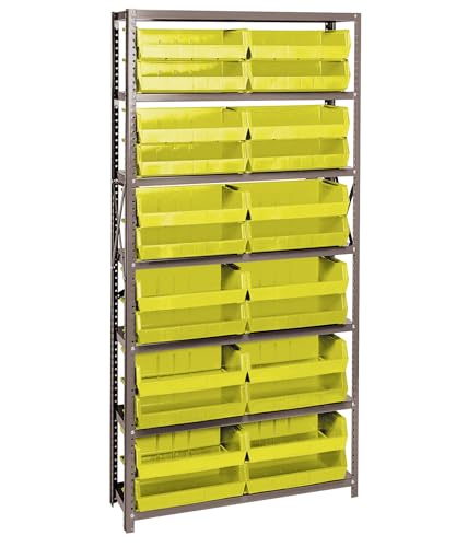 Quantum Storage Systems QSBU-245YL Solid Heavy Duty 7 Shelves 24 Ultra Stack & Hang Yellow Bins 75" H x 36" W x 12" D