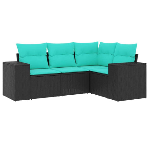 vidaXL Patio Sofa Set with Cushions - 4 Piece Black Poly Rattan Outdoor Furniture for Backyard, Terrace, or Patio - Comfortable, Modular Design, Weather