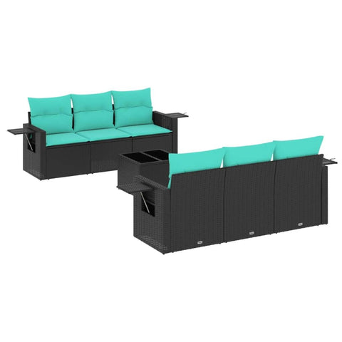 vidaXL Patio Sofa Set with Cushions 7 Piece, Outdoor Conversation Set, Patio Sectional Sofa for Balcony Garden, Modern Style, Black Poly Rattan