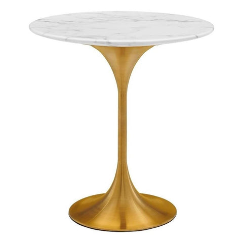 Modway Gold and White Lippa Round Artificial Marble Side Table EEI-5685-GLD-WHI