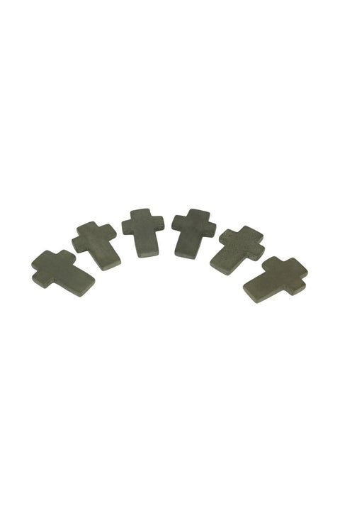 Kalalou A6050 Set of Six Hand Carved Stone Crosses, Dark Grey