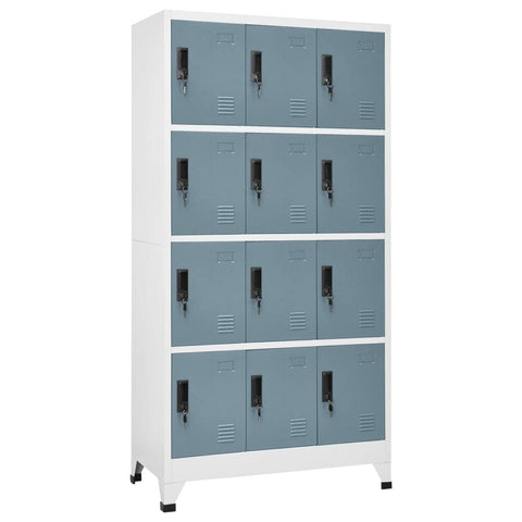 vidaXL Steel Locker Cabinet, Light and Dark Gray, 35.4"x17.7"x70.9", 12 Lockable Compartments with Air Vents, Name Tag Holder, Ideal for Office and School Use