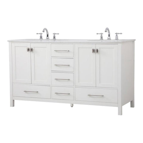 Elegant Decor Irene 60" Solid Wood and Stone Double Bathroom Vanity in White