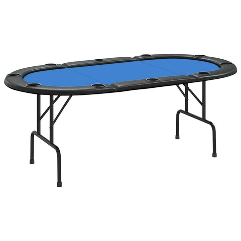 vidaXL Blue 10-Player Professional Poker Table - Foldable, Premium Felt Surface, Built-in Cup Holders, Vinyl Rim, Steel Frame