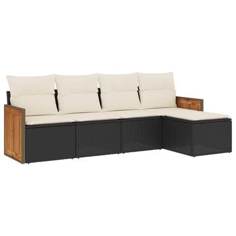 vidaXL Patio Sofa Set with Cushions 5 Piece, Outdoor Conversation Set, Sectional Sofa for Balcony Garden, Modern Style, Black Poly Rattan