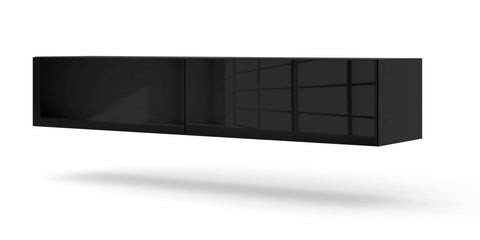 Homlando Bingo Lowboard TV Cabinet 71", Gaming Center, Made in EU Modern Furniture Hanging TV Cabinet Sideboard HiFi Table MDF, for TV 80" (Black Matt/Gloss)