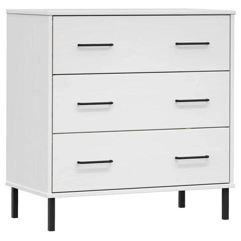 vidaXL White Sideboard with 3 Drawers, Solid Pine Wood and Metal Construction, Industrial Style, Ample Storage Space in Living Room, Dining Room, Office