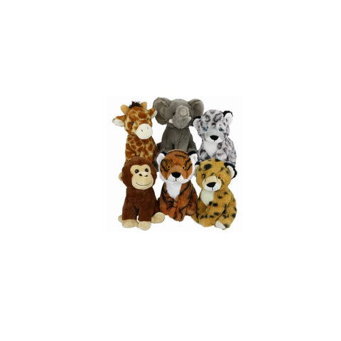 Multipet Eco Safari Animal Assortment Assorted Animals (Tiger, Elephant, Giraffe, Snow Leopard, Lion and Monkey) 8" Dog Toy