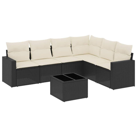 vidaXL Patio Sofa Set with Cushions 7 Piece, Patio Furniture Conversation Set, Outdoor Sectional Sofa for Balcony Garden, Black Poly Rattan