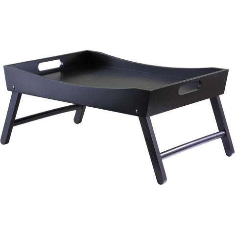 Oakestry Benito Folding Bed Tray 24.41 Inch Walnut Finish Featuring Curved Top Design with Cut Out Handles and Foldable Legs for Enhanced Functionality Solid Composite Wood Construction