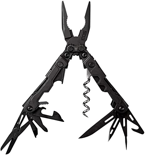 SOG PowerLitre Mini Utility Multi-Tool w/ 19 Lightweight Tools, Compact 5 Inch Long Utility Tool with Knife, Screwdriver, Hex Bit Holder, Black