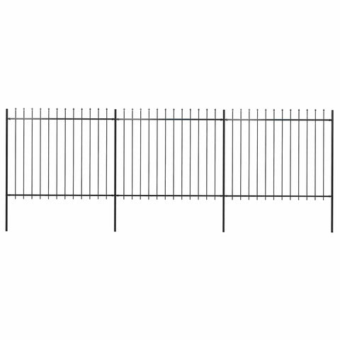 vidaXL Garden Fence with Spear Top Steel 211.4"x59.1" Black